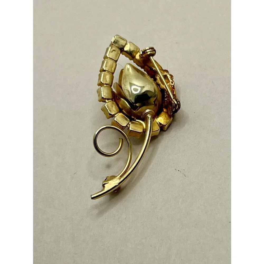 Rare Tulip Peach Rhinestone Brooch Vintage Three Dimensional Art Nouveau